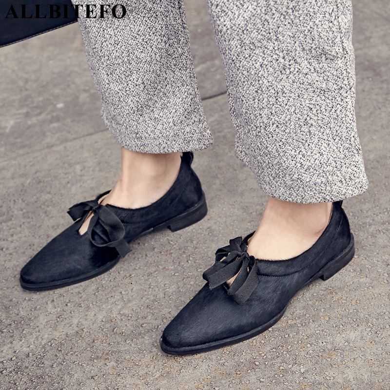ALLBITEFO real full horsehair fashion casual lace-up spot women heels shoes thick heel low heel shoes high heels women 210611