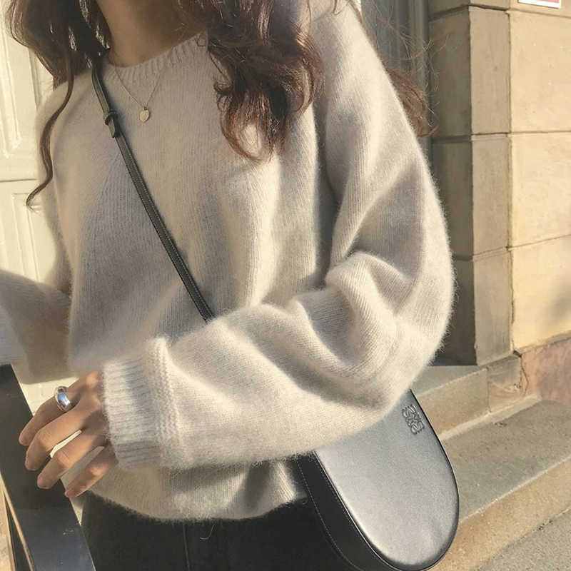Autumn Winter Cashmere Sweater Women Fashion Round Neck Loose 100% Wool Batwing Sleeve Plus Size Pullover 211011Z
