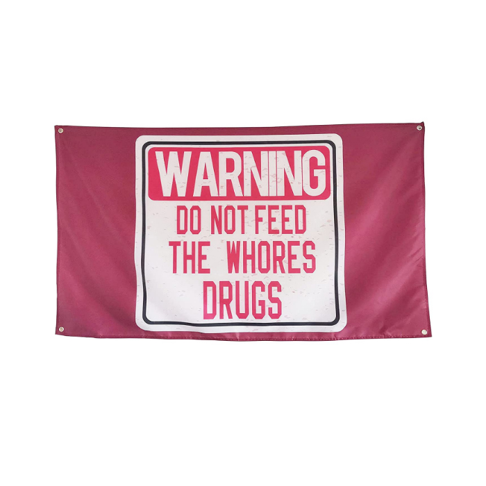 Do Not Feed The Whores Flag 3x5ft Flags 100D Polyester Banners Indoor Outdoor Vivid Color High Quality With Two Brass Grommets
Do Not Feed The Whores Flag 3x5ft Flags 100D Polyester Banners Indoor Outdoor Vivid Color High Quality With Two Brass Grommets
