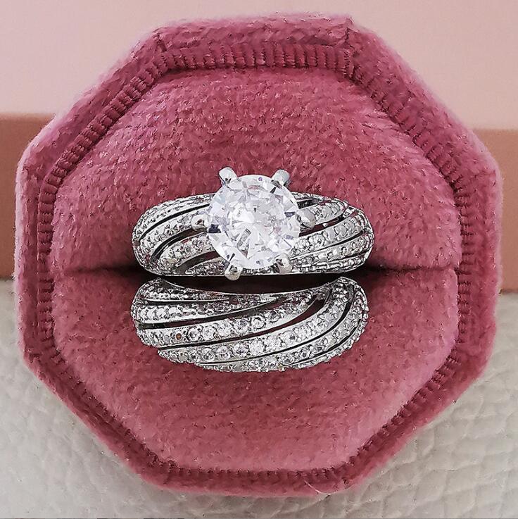 Choucong Brand Wedding Rings Luxury Jewelry 925 Sterling Silver Round Cut White Topaz Pave Zircon CZ Diamond Gemstones Party Women Bridal Couple Ring 