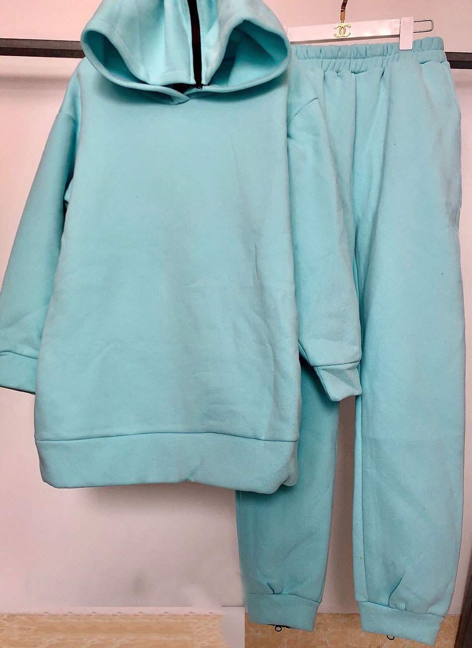 Fashion Harajuku Ladies Loose Letter Sports Suit Casual Zipper Long Sleeve Hooded Collar Sweater and Pants Two-Piece Set 210525