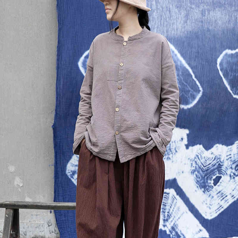 Johnature Women Vintage Gray Shirts Spring Blouses Stand Long Sleeve Button Patchwork Female Women Shirts And Tops 210521
Johnature Women Vintage Gray Shirts Spring Blouses Stand Long Sleeve Button Patchwork Female Women Shirts And Tops 210521