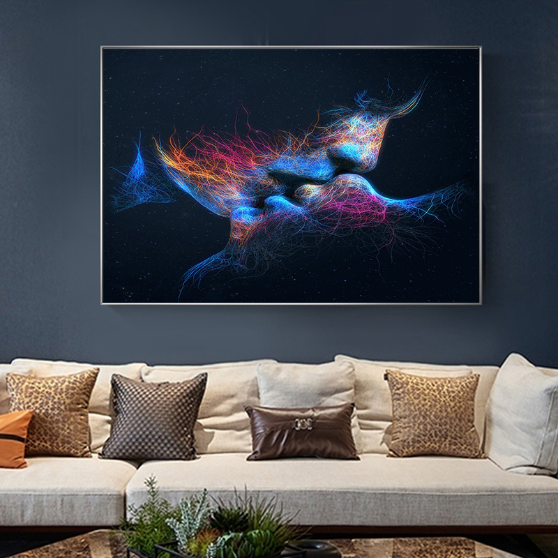 Modern Decorative Painting Blue Color Kiss Pictures Printed On Canvas Wall Abstract Art Decoration Canvas Prints