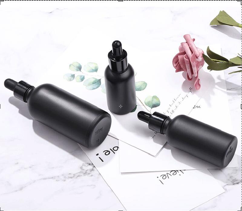 In Stock Matte Black 30ml 50ml 100ml Essential Oil Dropper Glass Bottles With Pipette For Cosmetic E Liquid Packaging Storage & Jars