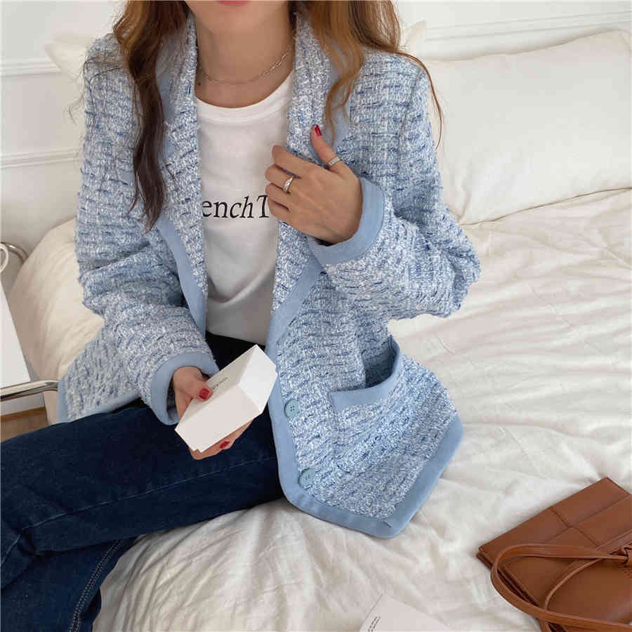 OL Notched Work Wear Woolen Blazer Jacket Autumn Winter High Quality Formal Women Blazers Suit Coat Female Tops 210421