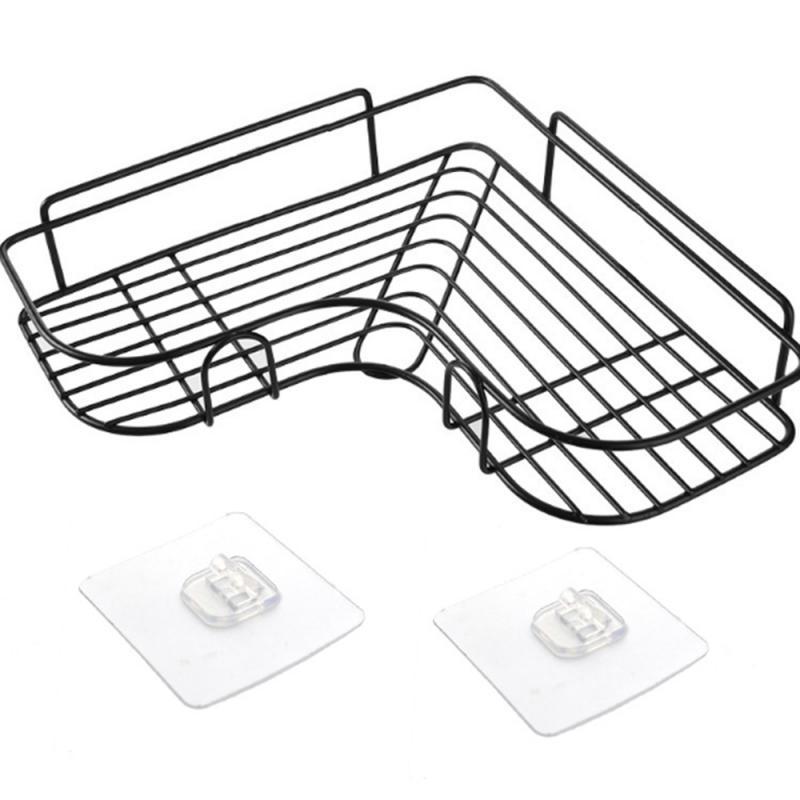 Bathroom Shelf Kitchen Punch Corner Frame Shower Shelf Wrought Iron Shampoo Storage Rack Holder With Suction Cup Bathroom Tool