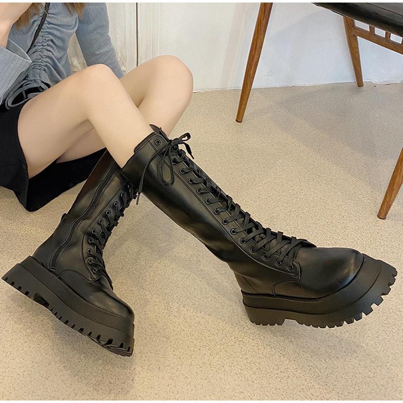 Boots Women's PU Thick Bottom Zip Punk Casual Female Shoes Fashion Strappy Mature Spring&Autumn Ladies Footwear Outdoor
