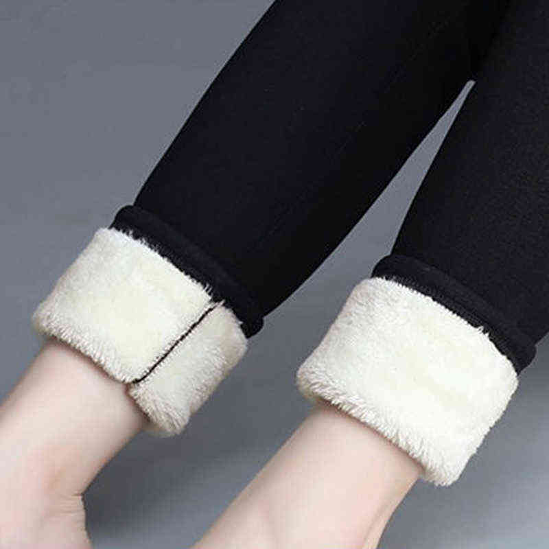 CHRLEISURE Winter Pants For Women Thick Velvet Warm Trousers Skinny Solid Fleece Leggings 211124Z