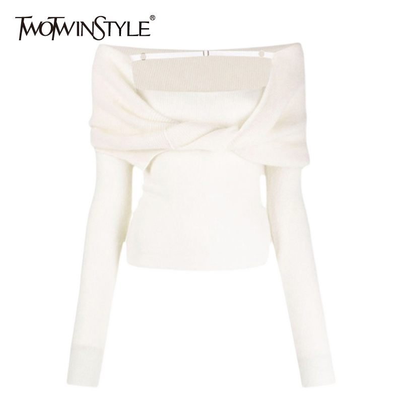 TWOTWINSTYLE Casual Slim Knitted Pullovers For Women Slash Ne Long Sleeve Elegant Sweater Female Fashion New Clothing 2021, Green
TWOTWINSTYLE Casual Slim Knitted Pullovers For Women Slash Ne Long Sleeve Elegant Sweater Female Fashion New Clothing 2021, Green