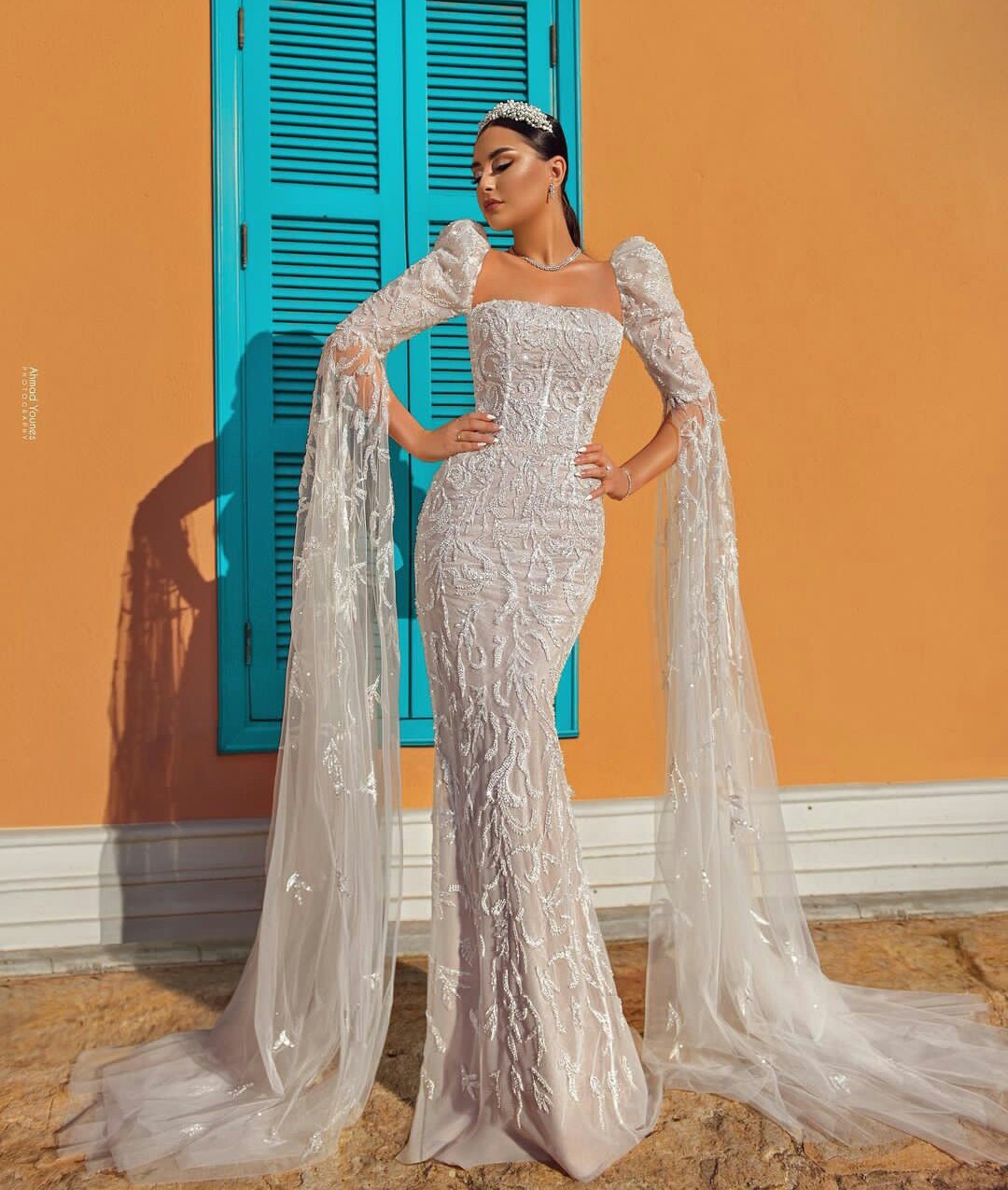 Fashion Mermaid Wedding Dress Glitter Long Sleeve Lace Appliques Bridal Gowns robes de mariée Beach Bride Dresses