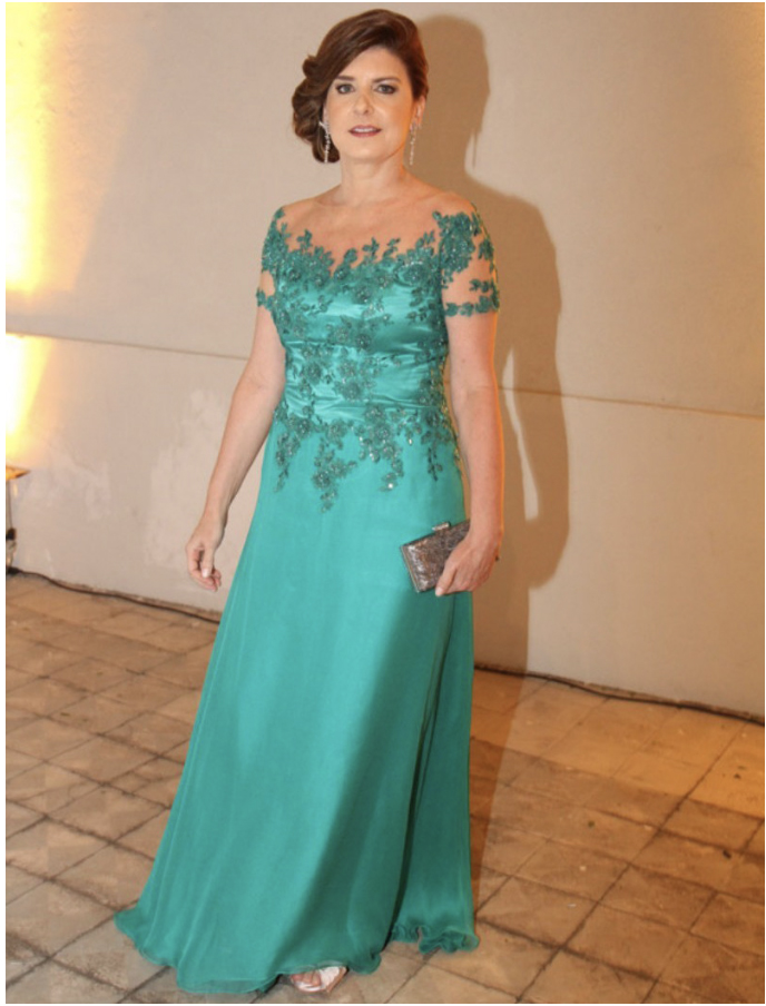 Long Mother Of The Bride Dresses for Wedding 2021 Short Sleeves Green Applique Women Formal dinner Kurti vestido de madrinha