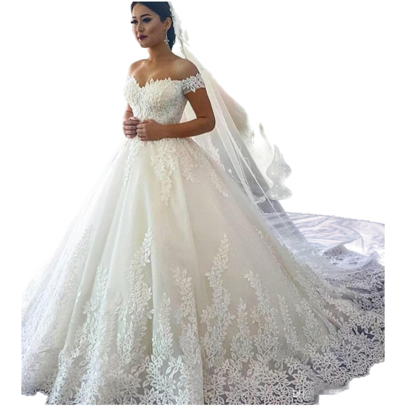 Off Vintage Shoulder Lace African Wedding Dresses Bridal Ball Gown Plus Size Sweep Train Up Ivory White Bride Dress For Garden Country Abiti