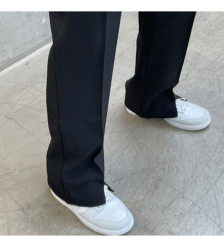 Trend Simple Men Casual Trousers Hem Open Suit Pant Male Fashion Loose Korean Streetwear Straight Pants Man