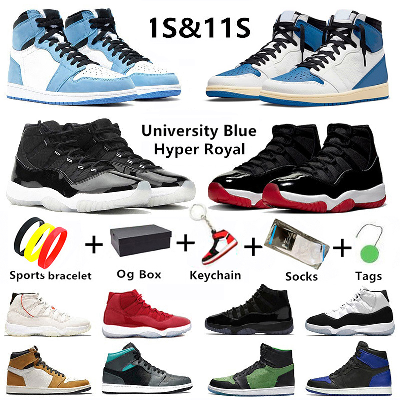 Jumpman 1 Fragment 11 mens basketball shoes Travis scotts Military University blue 1s 11s Jubilee Hyper Royal dark mocha men women trainers sports sneakers With Box, Color#37