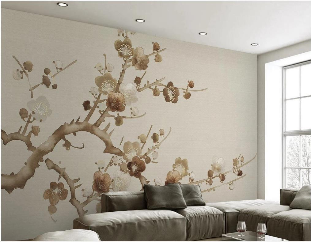 New 3d customized wallpaper simple new Chinese style hand-painted flowers and birds Chinese style TV background wall