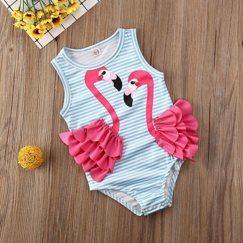 6M-4Y Summer Toddler Kid Baby Girls Swimsuit Pink Flamingo Swimwear Bathing Suit Beachwear Costumes 210515