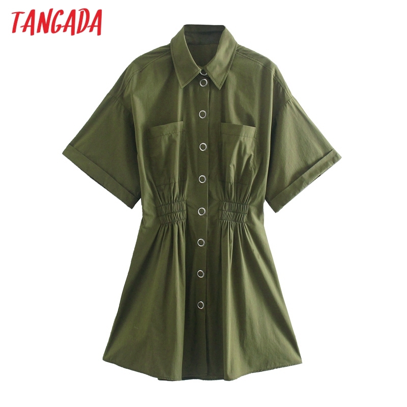 Summer Women Amygreen Shirt Tunic Short Sleeve Ladies Mini Dress Vestidos JE14 210416