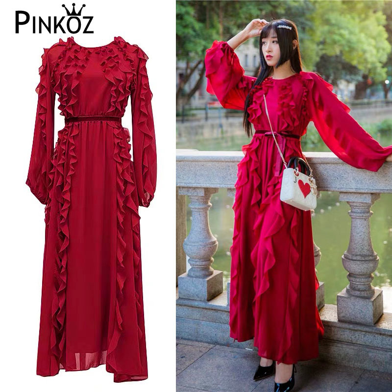 Runway Style Chiffon Dress Spring Autumn Elegant Long Sleeve Women Maxi Evening Party Dess vestidos 210421