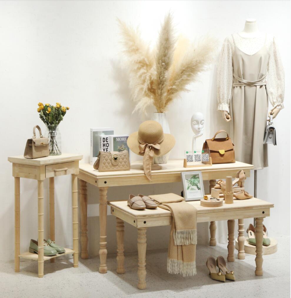 Clothing store display rack Storage Holders women's cloth show table water tables solid wood high and low booth decoration