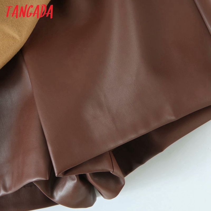Women Faux Leather Brown Skirts Bow Zipper French Style Female Mini Skirt QD04 210416