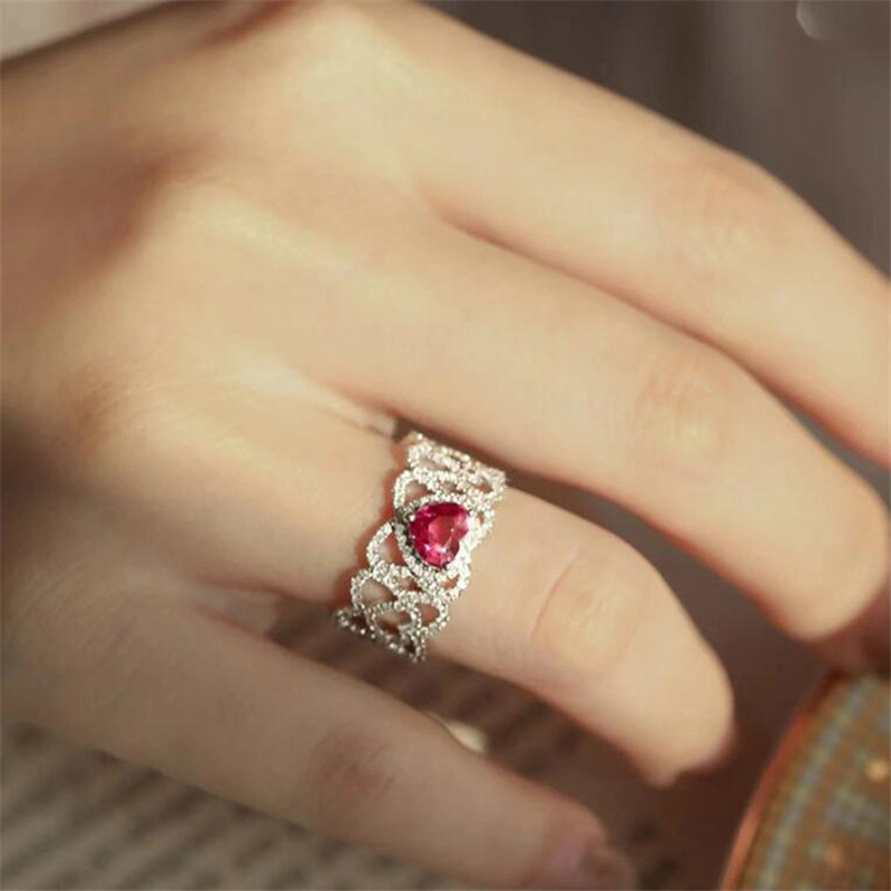 Unique Wedding Rings: Sterg Sier Pear Cut Red Garnet CZ Eternity Women Engagement Band