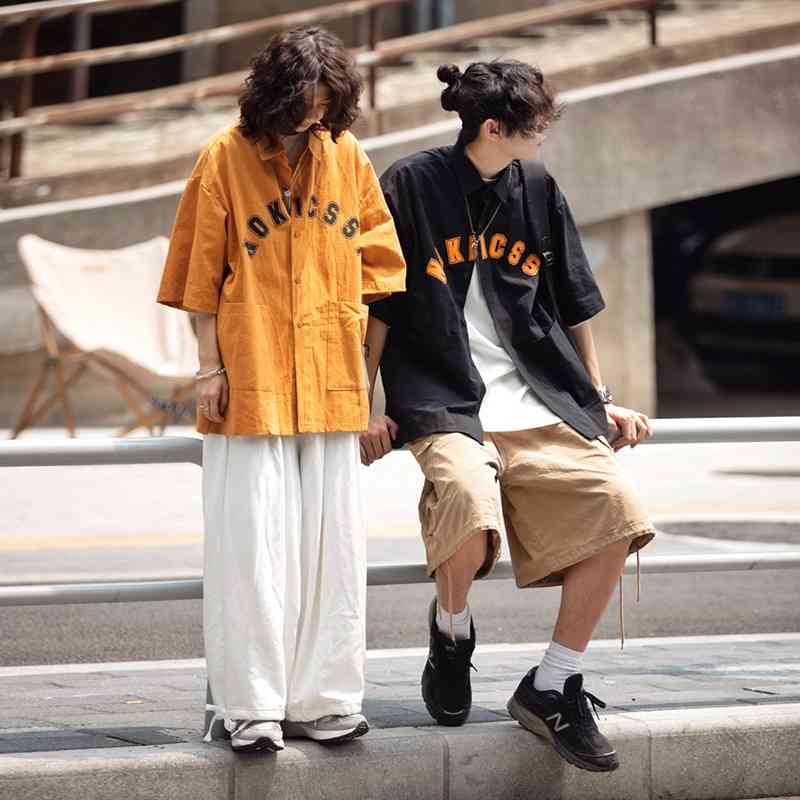 Shuiyao day off short men's summer Harajuku style half sleeve loose shirt English printed top, White;black
Shuiyao day off short men's summer Harajuku style half sleeve loose shirt English printed top, White;black