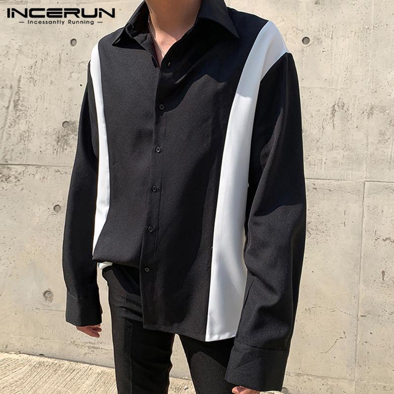 Long Sleeve Patchwork Camisa INCERUN Men Shirts Leisure Man Elegant Lapel Neck Blusas 2021 Fashion Buttons Chemise Masculina 5XL Men's Casua
