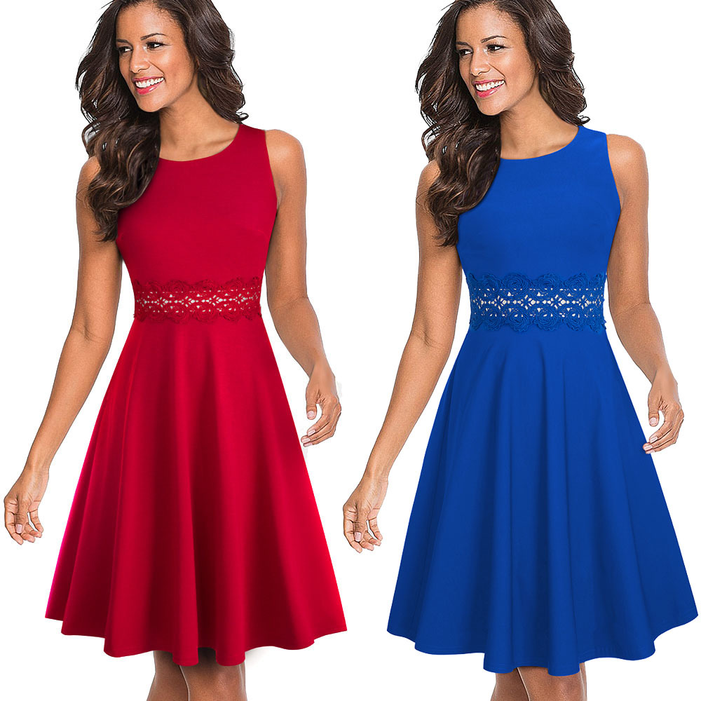 Nice-forever Vintage Elegant Embroidery Floral Lace Patchwork vestidos A-Line Pinup Business Women Party Flare Swing Dress A079 210409