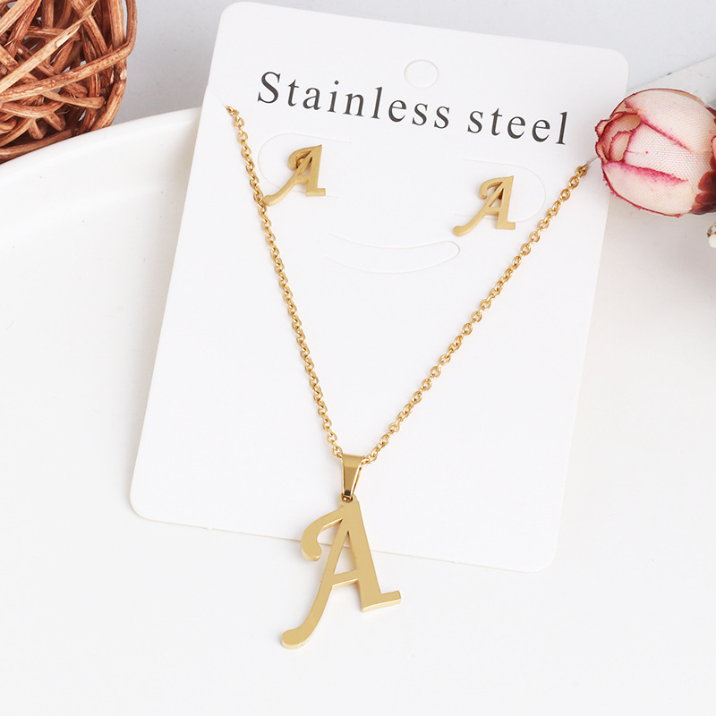 26 Letter Initial Pendant Necklace with Earrings 18K Gold Plated Chain Choker for Women Bling Alphabet Statement Stainless Steel Jewelry
26 Letter Initial Pendant Necklace with Earrings 18K Gold Plated Chain Choker for Women Bling Alphabet Statement Stainless Steel Jewelry