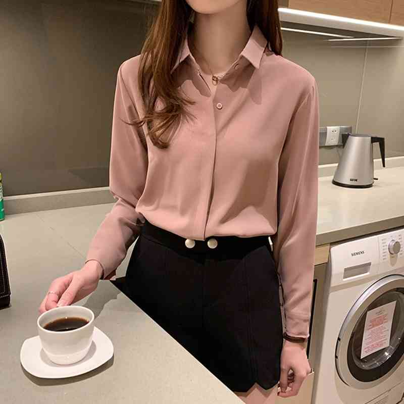 Autumn Chiffon Blouse Plus Size Loose Long Sleeve Shirts Women Solid Shirt Lady Simple Style Tops Clothes Blusas 10489 210518