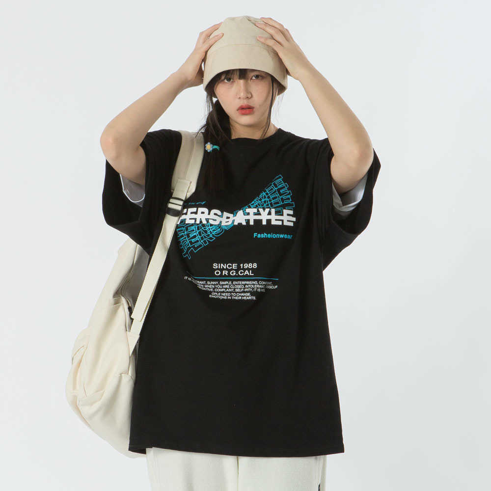 Men's T-shirt Letters Summer Short Sleeve Printed Tee Hip Hop Oversized Cotton Casual Harajuku Streetwear Top Tshirts Clothing 210601