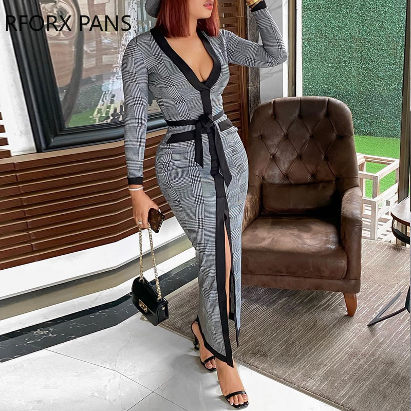 Women High Slit Plaid Long Sleeve Plunge Maxi Bodycon Dress Womens Party Dress, Gray
Women High Slit Plaid Long Sleeve Plunge Maxi Bodycon Dress Womens Party Dress, Gray