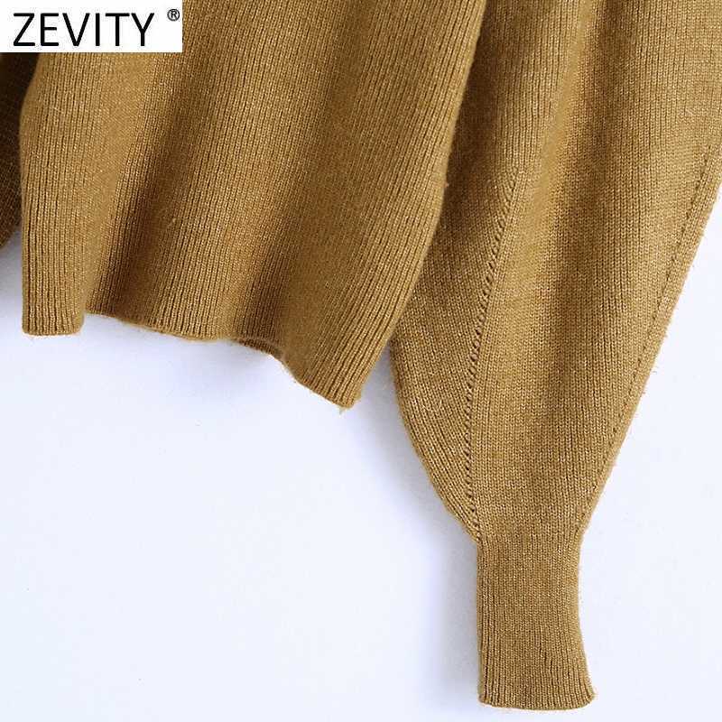 Zevity Women Sweet Print Pleated Agaric Ruffles Patchwork Knitting Sweater Female Lantern Sleeve Casual Chic Pullovers Tops S497 210603