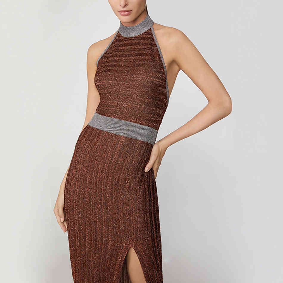 Summer Women Halter Backless Bandage Dress Sexy Sleeveless Patchwork Club Celebrity Evening Runway Party Dresses 210423