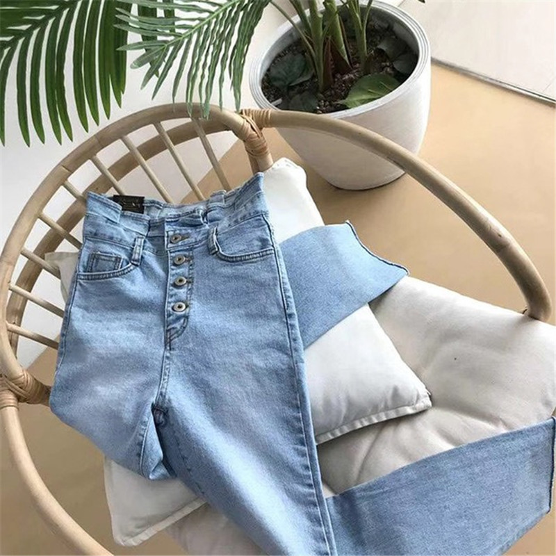 Vintage High Waist Slim Pencil Pants Women OL Skinny Denim Arrival Autumn Spring Jeans Trousers Femme 210421