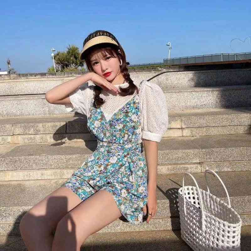 Short Sleeve Mini Dress Women Elegant Floral Dress Sweet Kawaii Beach Dress for Females Office Lady Korean Style Summer Y2k 210521