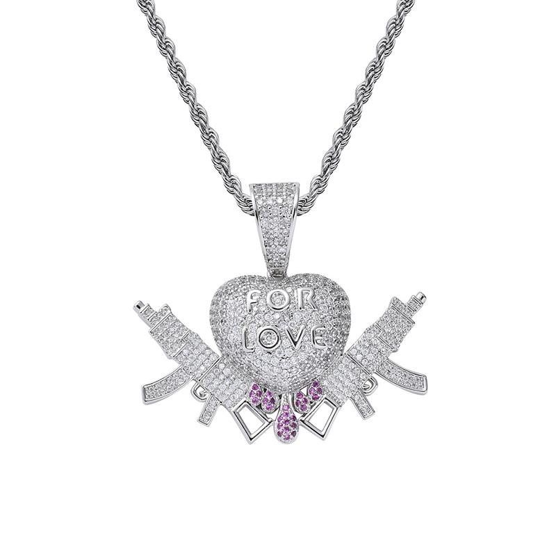 Pendant Necklaces Hip Hop Cubic Zirconia Paved Bling Iced Out Forever Love Heart Gun Pendants Necklace For Men Rapper Jewelry Silver Col
Pendant Necklaces Hip Hop Cubic Zirconia Paved Bling Iced Out Forever Love Heart Gun Pendants Necklace For Men Rapper Jewelry Silver Col