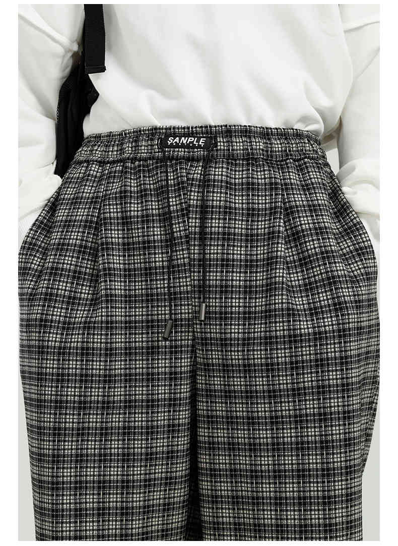 IEFB Men's Wear Korean Loose Casual Pants Vintage Black White Plaid Pattern Wide Leg Straight Trousers For Male 9Y5971 210524