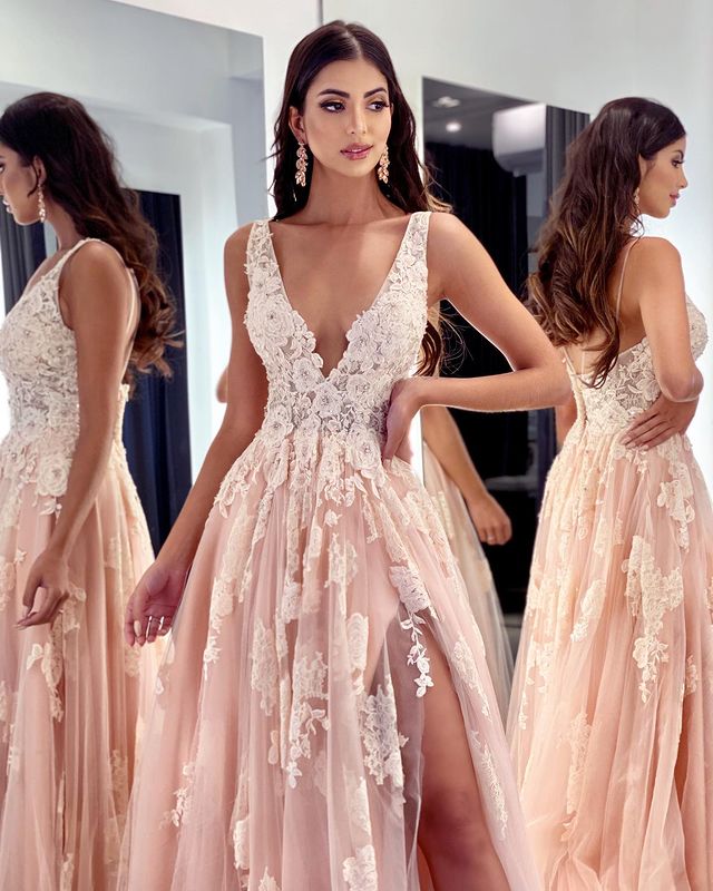 2021 Plus Size Arabic Aso Ebi Vintage Lace Beaded Prom Dresses Deep V-neck Backless High Split Evening Formal Party Second Reception Gowns Dress ZJ025