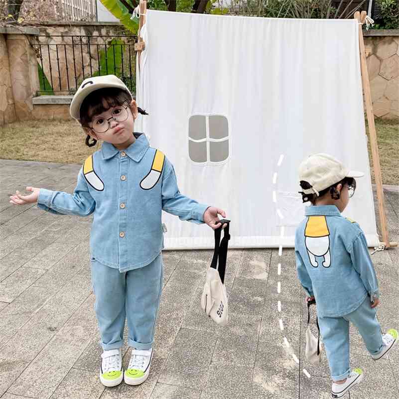 Spring Autumn fashion boys girls cartoon denim clothes sets kids long sleeve shirt and jeans 2pcs suits 210708
Spring Autumn fashion boys girls cartoon denim clothes sets kids long sleeve shirt and jeans 2pcs suits 210708