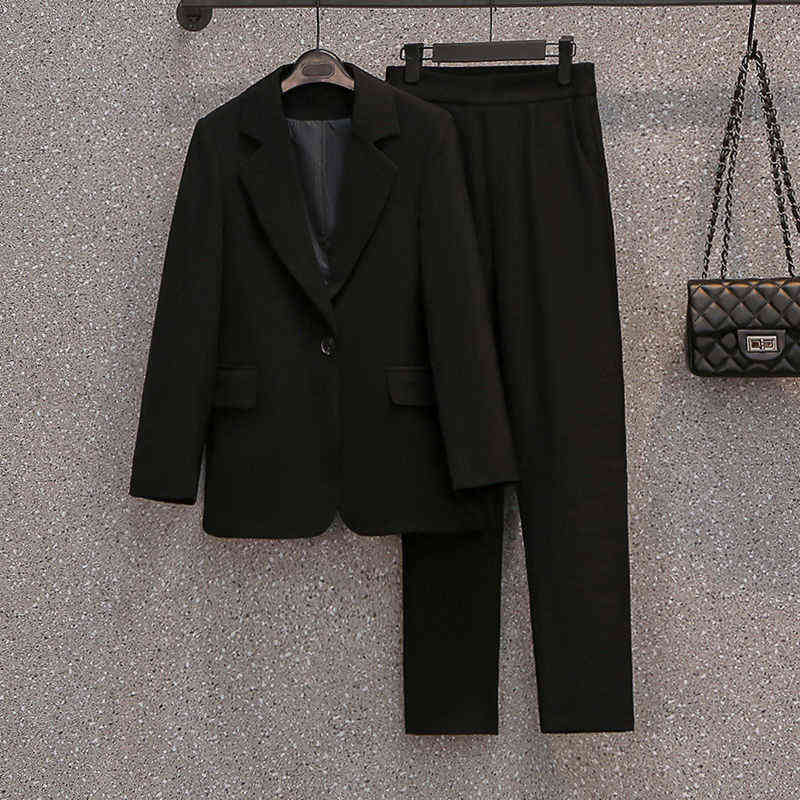 Two Pieces Set Women Single Breasted Long Sleeve Solid Color Office Blazer Jacket Elegant Slim Tops High Waist Pant Suits 211122