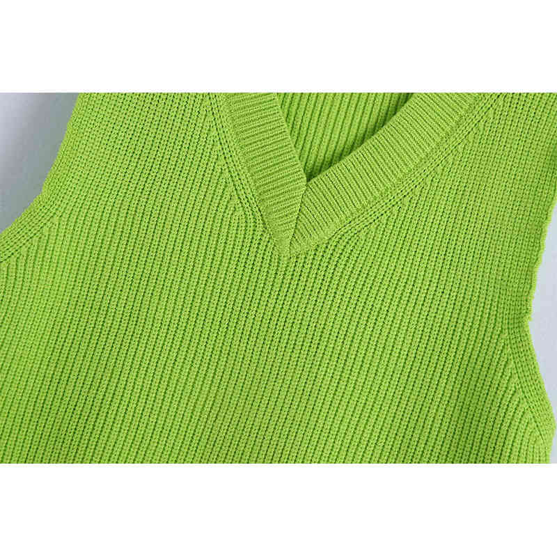 Spring Women Knitted Tops Sleeveless V-Neck Sweater Vest Chic Lady Fashion Casual Clothes 210517
