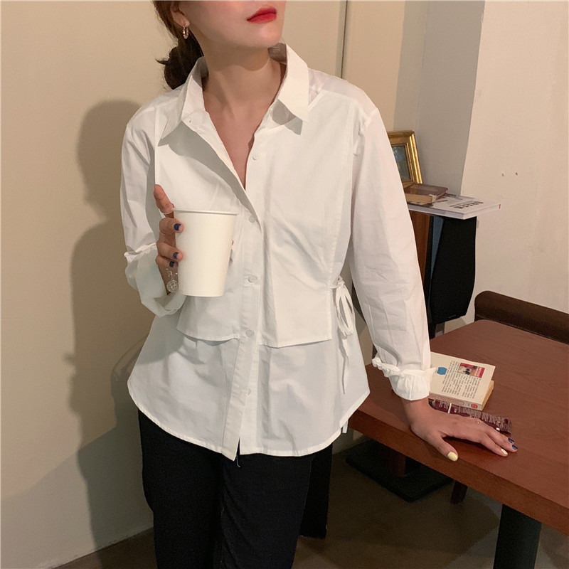 Minimalist Casual Solid Lapel Loose Long Sleeve Shirts OL Fashion Arrival Chic Women All Match Blouses 210421