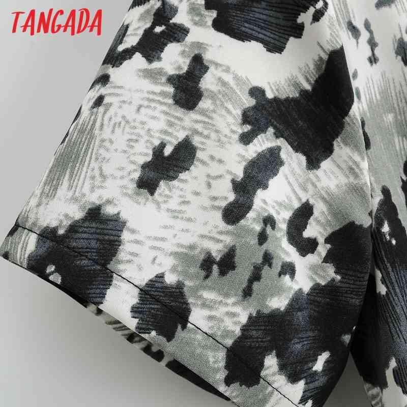 Women Tie Dye Print Chiffon Summer Short Sleeve with Slash Female Casual Jumpsuit 1F101 210416