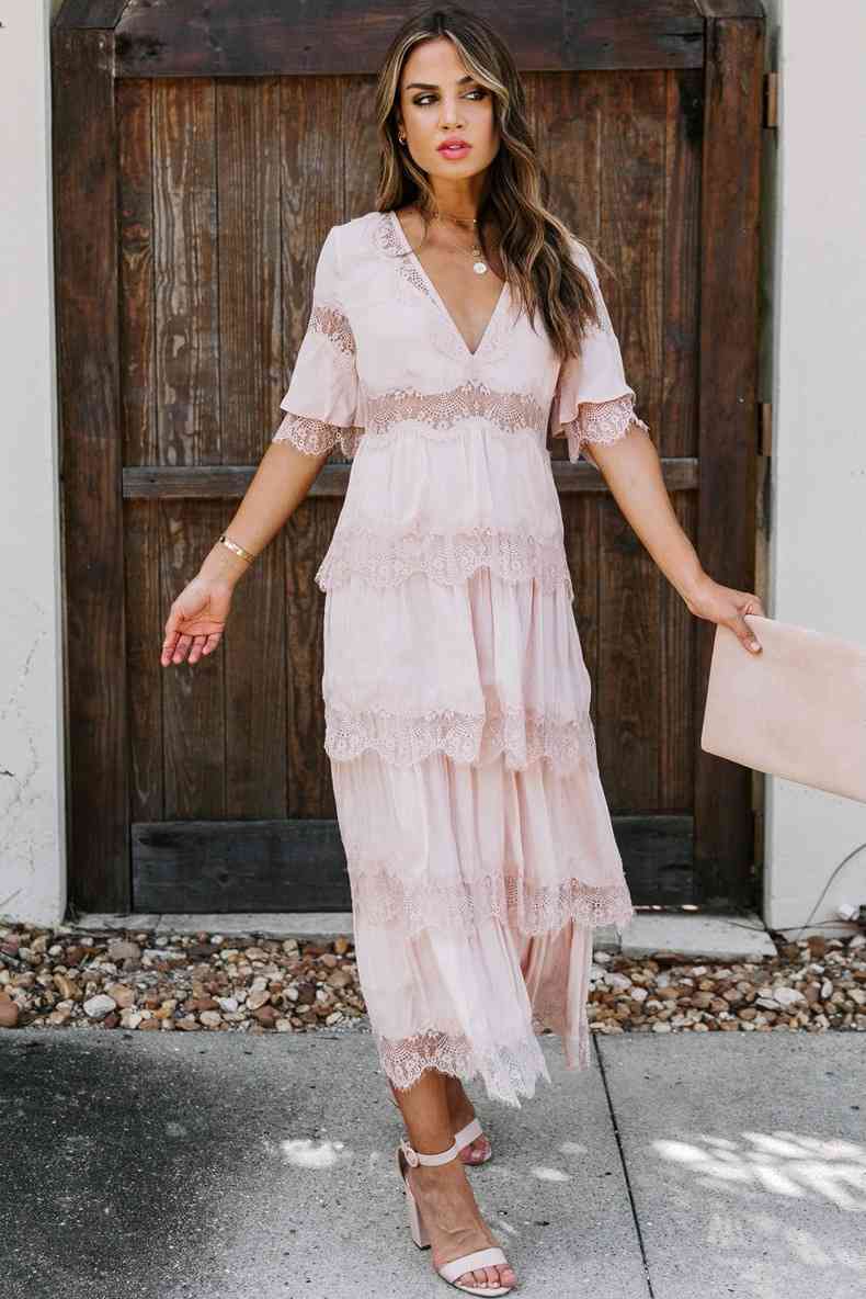 Women Dress Hollow Out Sexy Loose Casual Bohemia Deep V Neck Half Sleeve Maxi es Plus Size Summer es 210513