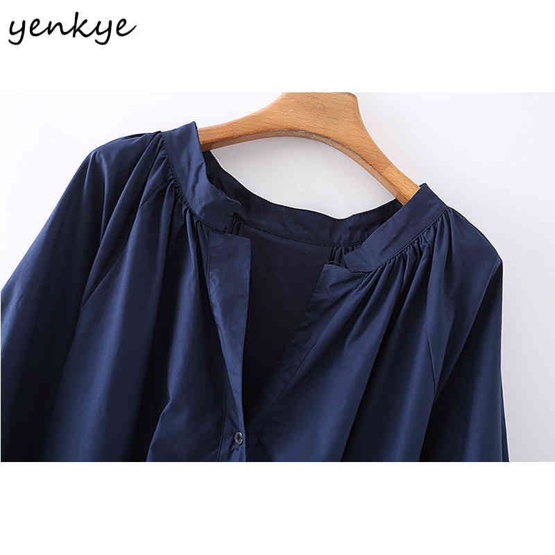 YENKYE Fashion Women Spring Vintage Solid Color Dress Female Long Sleeve V Neck Sashes Midi Casual Loose Dress Plus Size 210515