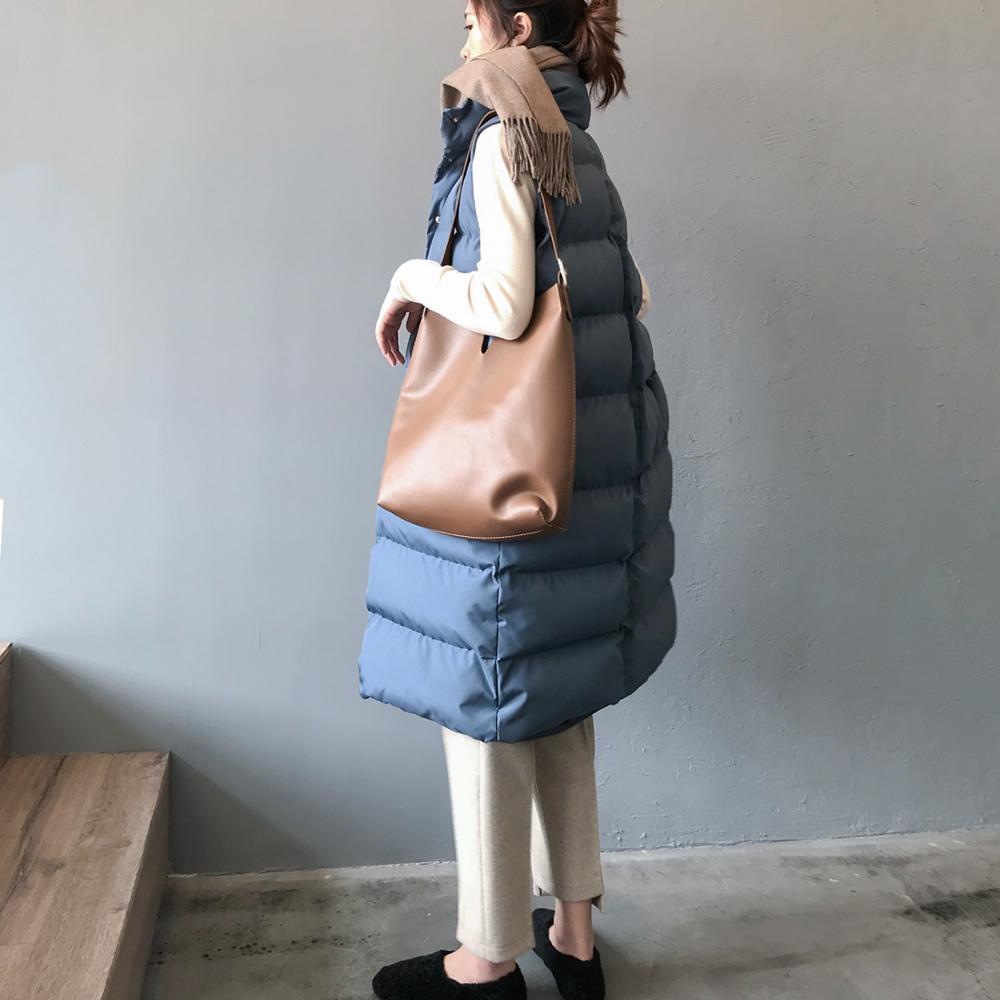 Long Vest Jacket Autumn Winter Coat Warm Women Parkas Solid Sleeveless Cotton-padded Coats Bread Parka 3 Colors 210421