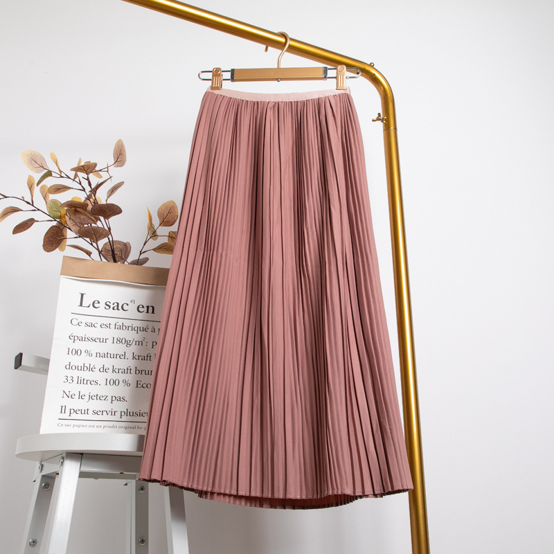 Elegant Vintage Skirts For Women Korean Style Spring Autumn Super Quality High Waist Black Skirt Midi Pleated Skirt Female 210415