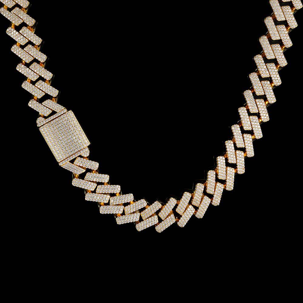 Men's Hip Hop Jewelry Necklace 20mm Thickened Diamond Cuban Chain Copper Inlaid Three Row Zircon Box Buckle Necklace