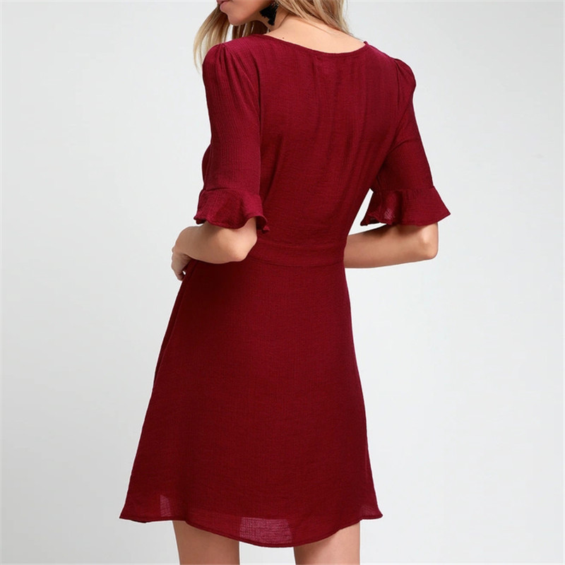 Women Summer Dress Casual Short Sleeve Elegant Bandage Bodycon Black Party Dress Buttons Mini Beach Dress Sundress Vestidos 210414
